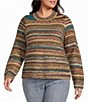 City Blues Plus Size Knit Mixed Stripe Mock Neck Long Sleeve Sweater - Image 1