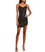 Color:Black Combo Multi - Image 1 - Cowl Neck Sleeveless Asymmetrical Hem Glitter Dress