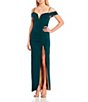 Color:Hunter/Gold - Image 3 - Deep V-Neck Side Slit Long Dress