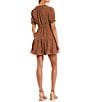 Color:Brown/Ivory - Image 2 - Dotted Print Short Sleeve Tie Front Tiered Dress