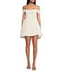 City Vibe Drape Neck Spaghetti Strap Off-The-Shoulder Shirred Dress, Color:Ivory - Image 1