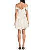 City Vibe Drape Neck Spaghetti Strap Off-The-Shoulder Shirred Dress, Color:Ivory - Image 2