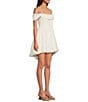 City Vibe Drape Neck Spaghetti Strap Off-The-Shoulder Shirred Dress, Color:Ivory - Image 3