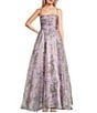 City Vibe Floral Print Square Neck Sleeveless Back Sash Tie Ballgown, Color:Lavender/Pink - Image 1
