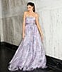 City Vibe Floral Print Square Neck Sleeveless Back Sash Tie Ballgown, Color:Lavender/Pink - Image 5