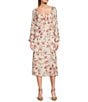 Color:Ivory/Blush - Image 1 - Floral Print Tie Front Long Sleeve Midi Dress