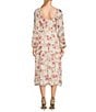 Color:Ivory/Blush - Image 2 - Floral Print Tie Front Long Sleeve Midi Dress