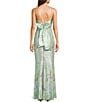 City Vibe Floral Printed Sequin Mesh Twist Front Bandeau Side Slit Dress, Color:Sage/Purple - Image 2