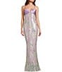 City Vibe Floral Printed Sequin Pleated Twist Keyhole Front Slim Long Dress - Image 1