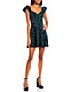 Color:Hunter/Black - Image 1 - Flutter Sleeve Floral Print Fit-And-Flare Dress