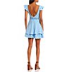 Color:Bright Sky - Image 2 - Flutter Sleeve Lace Trim Waist Double Hem Fit-And-Flare Mini Dress