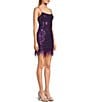 Color:Purple - Image 3 - Glitter Sequin Feather Trim Hem Mini Dress