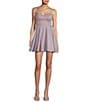Color:Medium Lavender - Image 1 - Glitter Front Cut-Out Illusion Lace Back Fit & Flare Dress