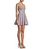 Color:Medium Lavender - Image 3 - Glitter Front Cut-Out Illusion Lace Back Fit & Flare Dress