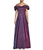 Color:Grape - Image 1 - Glitter Off-The-Shoulder Ruffle Trim Long Dress