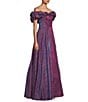 Color:Grape - Image 3 - Glitter Off-The-Shoulder Ruffle Trim Long Dress