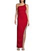 Color:Red - Image 1 - Glitter One-Shoulder Asymmetrical Fringe Hem Long Dress