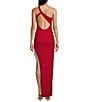 Color:Red - Image 2 - Glitter One-Shoulder Asymmetrical Fringe Hem Long Dress