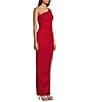 Color:Red - Image 3 - Glitter One-Shoulder Asymmetrical Fringe Hem Long Dress