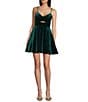 City Vibe Glitter Velvet Front Keyhole Fit-And-Flare Mini Dress, Color:Hunter Green - Image 1