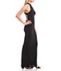Color:Black - Image 3 - High-Neck Sleeveless Glitter-Knit Long Dress
