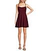Color:Deep Wine - Image 1 - Lace Illusion Back Fit-And-Flare Lace Back Mini Dress
