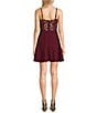 Color:Deep Wine - Image 2 - Lace Illusion Back Fit-And-Flare Lace Back Mini Dress
