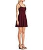 Color:Deep Wine - Image 3 - Lace Illusion Back Fit-And-Flare Lace Back Mini Dress