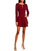 Color:Dark Wine - Image 1 - Long Sleeve Fit-And-Flare Double Hem Lace Bodice Dress