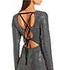 Color:Black/Silver - Image 4 - Long-Sleeve Lace-Up-Back Cut-Out-Waist Disco-Dot Metallic Sheath Dress