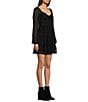 Color:Black - Image 3 - Long Sleeve Lace-Up Front Fit & Flare Peasant Dress