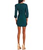 Color:Emerald - Image 2 - Round Neck Blouson Sleeve Ruched Tie Skirt Textured Sheath Dress