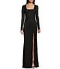 City Vibe Long Sleeve Square Neck Mesh With Studs Long Dress, Color:Black/Silver - Image 1