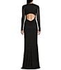 City Vibe Long Sleeve Square Neck Mesh With Studs Long Dress, Color:Black/Silver - Image 2
