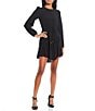 Color:Black - Image 1 - Long Sleeve Tie Waist Tiered Fit-And-Flare Dress