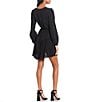 Color:Black - Image 2 - Long Sleeve Tie Waist Tiered Fit-And-Flare Dress