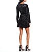 Color:Black - Image 2 - Crushed Velvet Long Sleeve Tiered Fit-And-Flare Dress