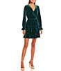 Color:Forest Green - Image 1 - Long-Sleeve Tiered Stretch Velvet Fit-And-Flare Dress