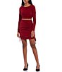 Color:Burgundy - Image 3 - Long-Sleeve Top & Ruched Skirt Two-Piece Dress
