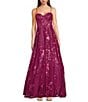 City Vibe Mesh Sequin Spaghetti Strap Sweetheart Neck Ballgown Dress, Color:Plum - Image 1