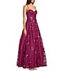 City Vibe Mesh Sequin Spaghetti Strap Sweetheart Neck Ballgown Dress, Color:Plum - Image 3