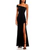 Color:Black/Rose - Image 3 - One-Shoulder Side Slit Long Velvet Dress