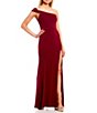 Color:Sherry/Rose - Image 1 - Off-The-Shoulder Cuff Slit Hem Long Dress