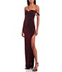 Color:Burgundy - Image 1 - Off-The-Shoulder Rhinestone Side Slit Long Dress