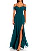 City Vibe Off-The-Shoulder Sweetheart Neck Side Slit Chiffon Long Dress ...