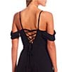 Color:Black - Image 2 - Off-The-Shoulder Sweetheart Neck Side Slit Chiffon Long Dress