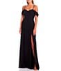 Color:Black - Image 3 - Off-The-Shoulder Sweetheart Neck Side Slit Chiffon Long Dress