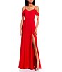Color:Strawberry - Image 1 - Off-The-Shoulder Sweetheart Neck Side Slit Chiffon Long Dress