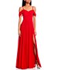 Color:Strawberry - Image 3 - Off-The-Shoulder Sweetheart Neck Side Slit Chiffon Long Dress