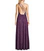 Color:Grape - Image 2 - One Shoulder Glitter Cage Back Long Dress